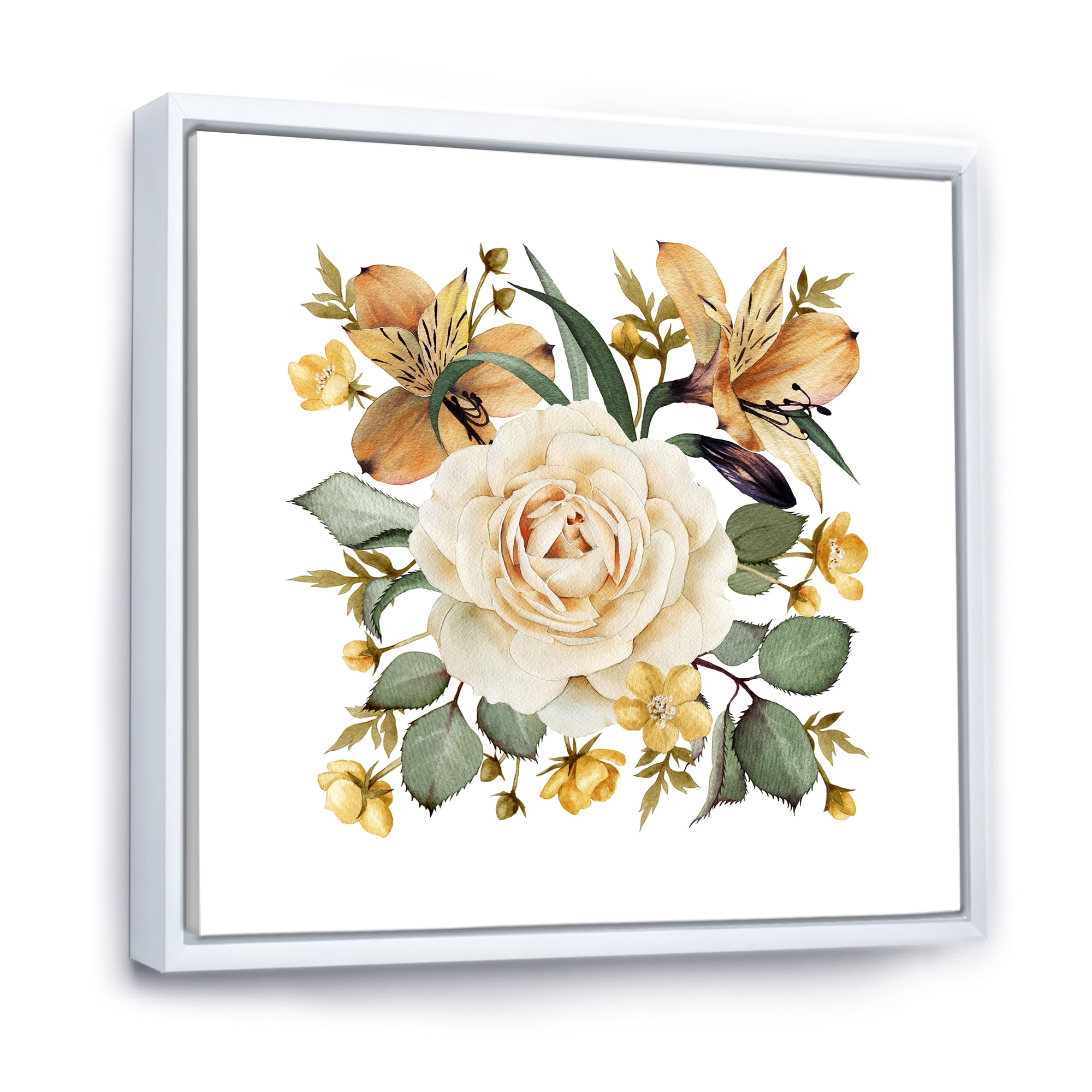 Designart 'Ancient White Rose' Traditional Framed Canvas Wall Art Print
