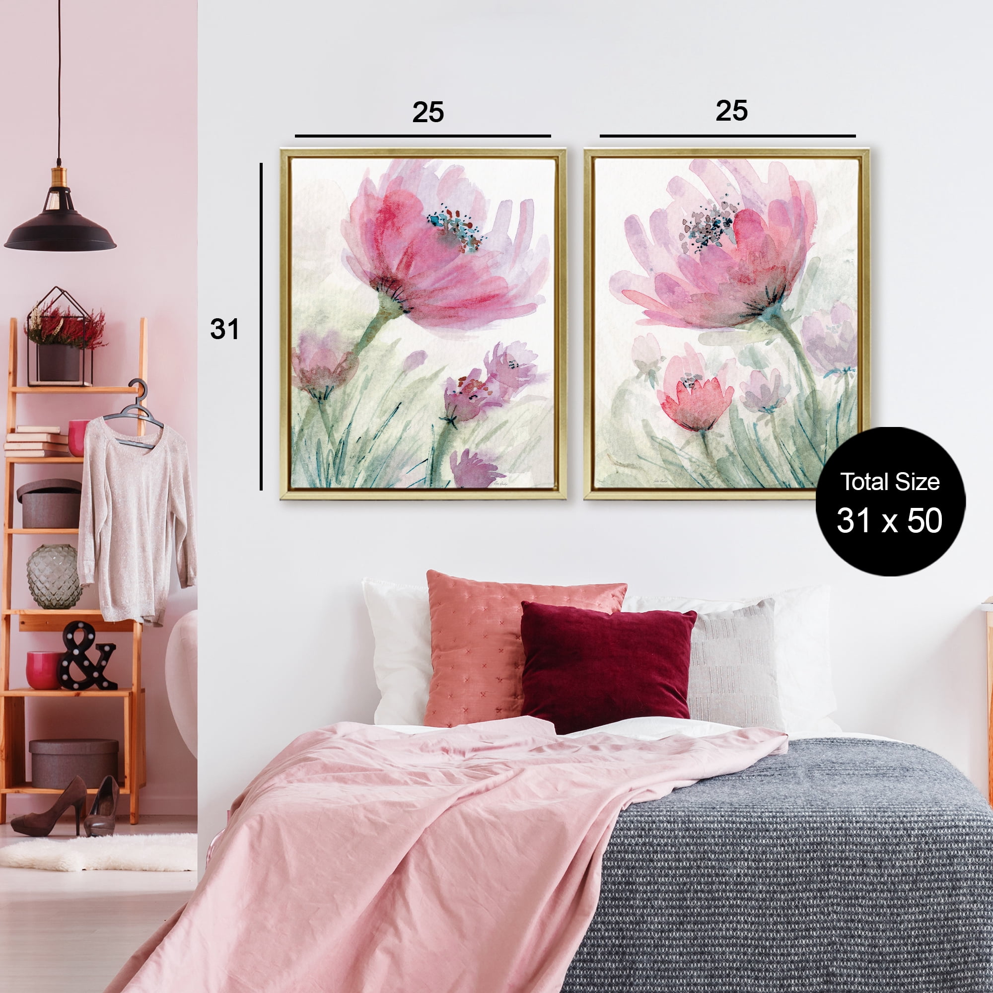 Stupell Industries Speckled Flower Stamens 2 Piece Gold Framed Floater Canvas Set, design by Patti Bishop