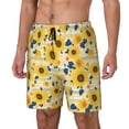 thumbnail image 1 of Bingfone Navy Blue Leaf Sunflower for Men's Double Layer Swimming Trunks with Lining, Drawstring Style with Pockets Beach Shorts Men's Swimsuit-Large, 1 of 6