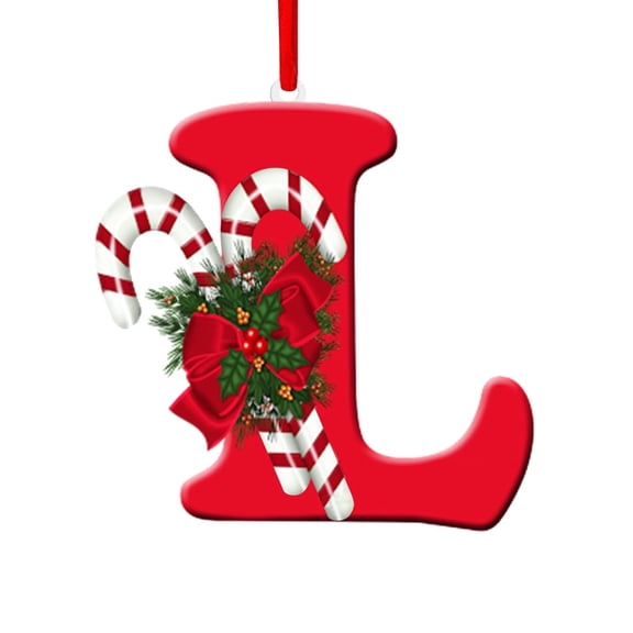LSLJS Christmas Tree Hanging Ornaments Letter Pendants 3.15 inch Acrylic Flat Red Alphabet with Candy Cane Design Pendants Xmas Holiday Car Rearview Mirror Baubles Christmas Decorations Gifts
