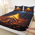 thumbnail image 3 of Manfei Jungle Campfire Fitted Sheet Queen 3-Piece,Adventure Theme Bedding,Dark Blue Yellow,1 Fitted Sheet and 2 Pillowcases, 3 of 6