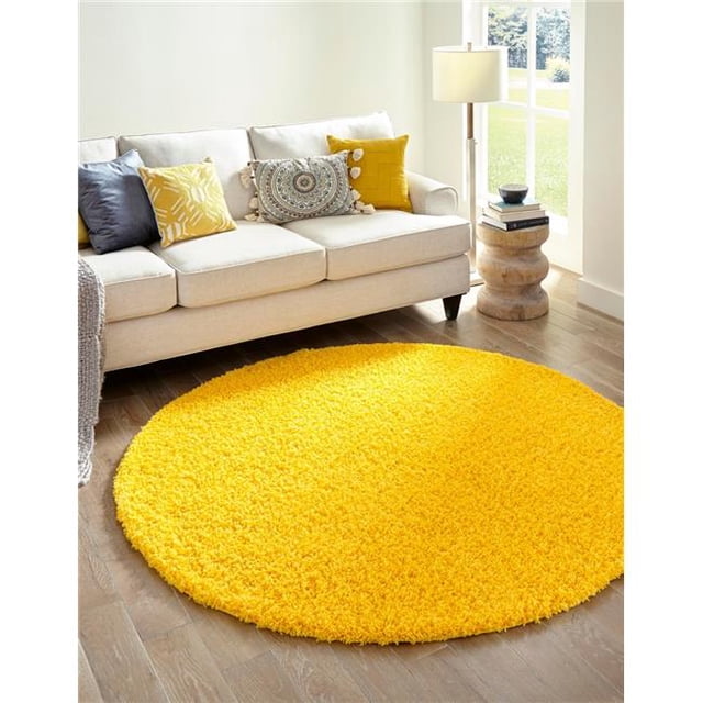 Unique Loom 3128125 8 Pi 2 Po x 8 Pi 2 Po Tapis Rond Solide Shag&44; Toscan Soleil Jaune