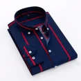 thumbnail image 3 of Camisa de hombre a rayas de gran tamaño para hombre, camisas rojas ajustadas XXL, ropa popular coreana, algodón, informal, con mangas, moda 2024 I Asia, 3 of 5