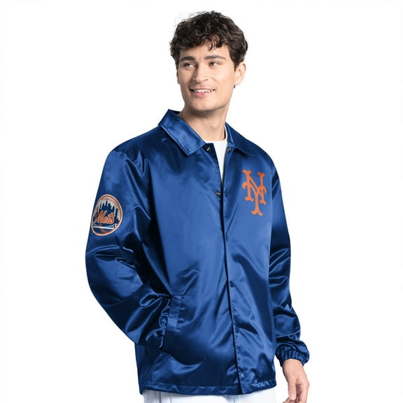 Men's Starter  Royal New York Mets Cooperstown Collection Point Man Full-Snap Coaches Jacket