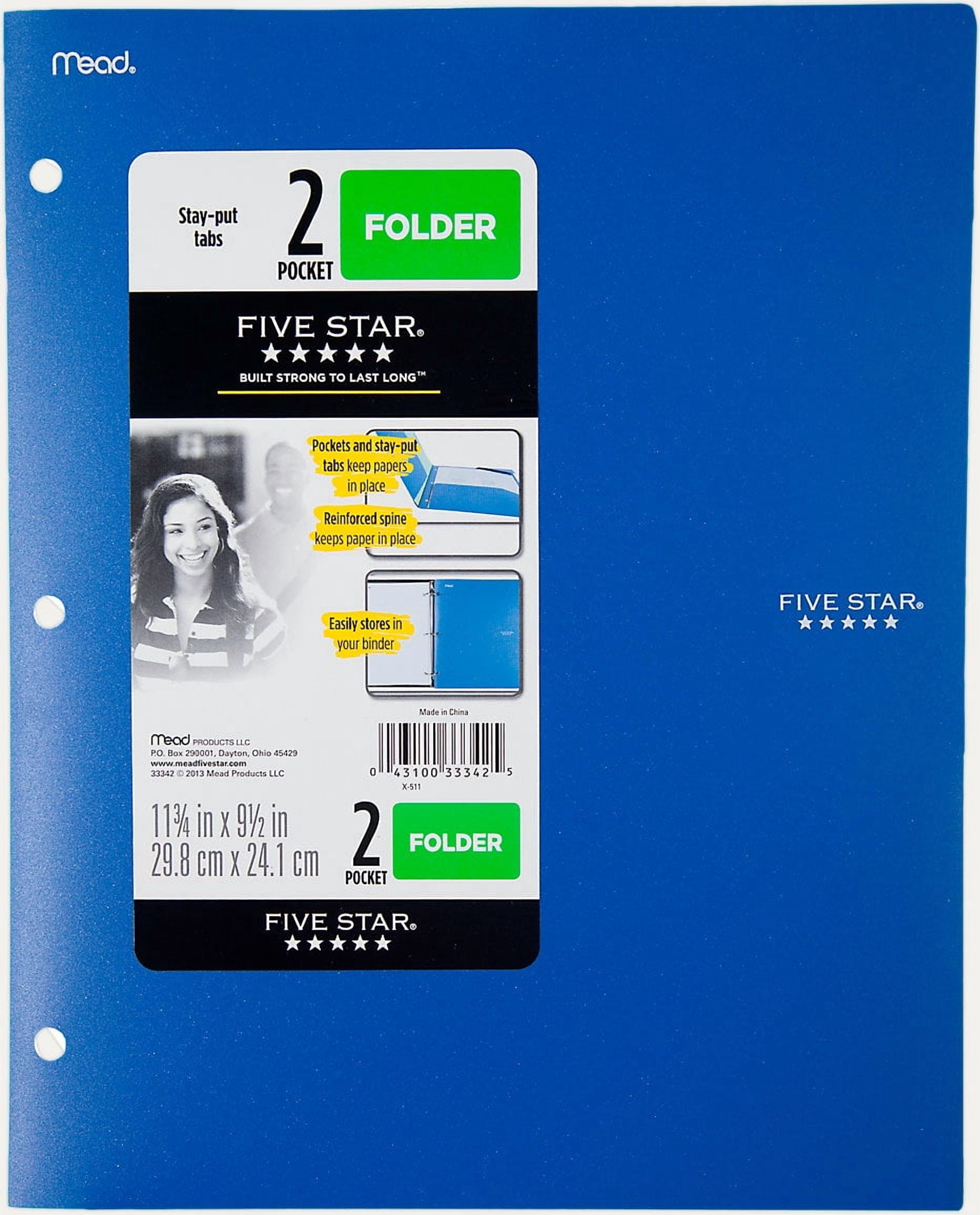 Five Star 2-Pocket Stay-put Tabs Folder with Three Hole Punched Black (33943)