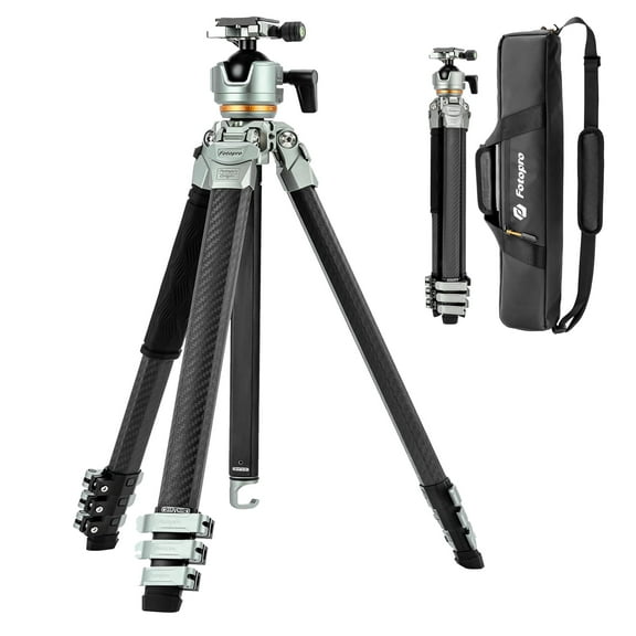 Fotopro Origin Compact Travel Tripod, Professional 60" Carbon Fiber Camera Tripod with Arca-Swiss Quick Release, Super-Large Ball Head Tripod for Photography, Max Load 15kg/33 lbs
