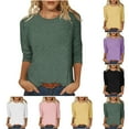 thumbnail image 2 of Utoimkio Women's 3/4 Sleeve Tops 2025 Solid Color Shirt Crewneck Tops Loose Fit Casual Blouses for Women, 2 of 6