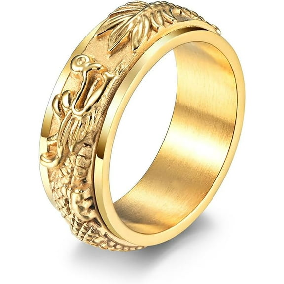 Men's Rings Dragon Sculpture Ring Anxiety Fidget Ring Spinner Ring Stainless Steel Rings for Men