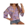 thumbnail image 4 of VISgogo Blusas informales para mujer, con estampado floral, manga 3/4, cuello en V, con retazos, blusas sueltas VISgogo  moda, 4 of 7