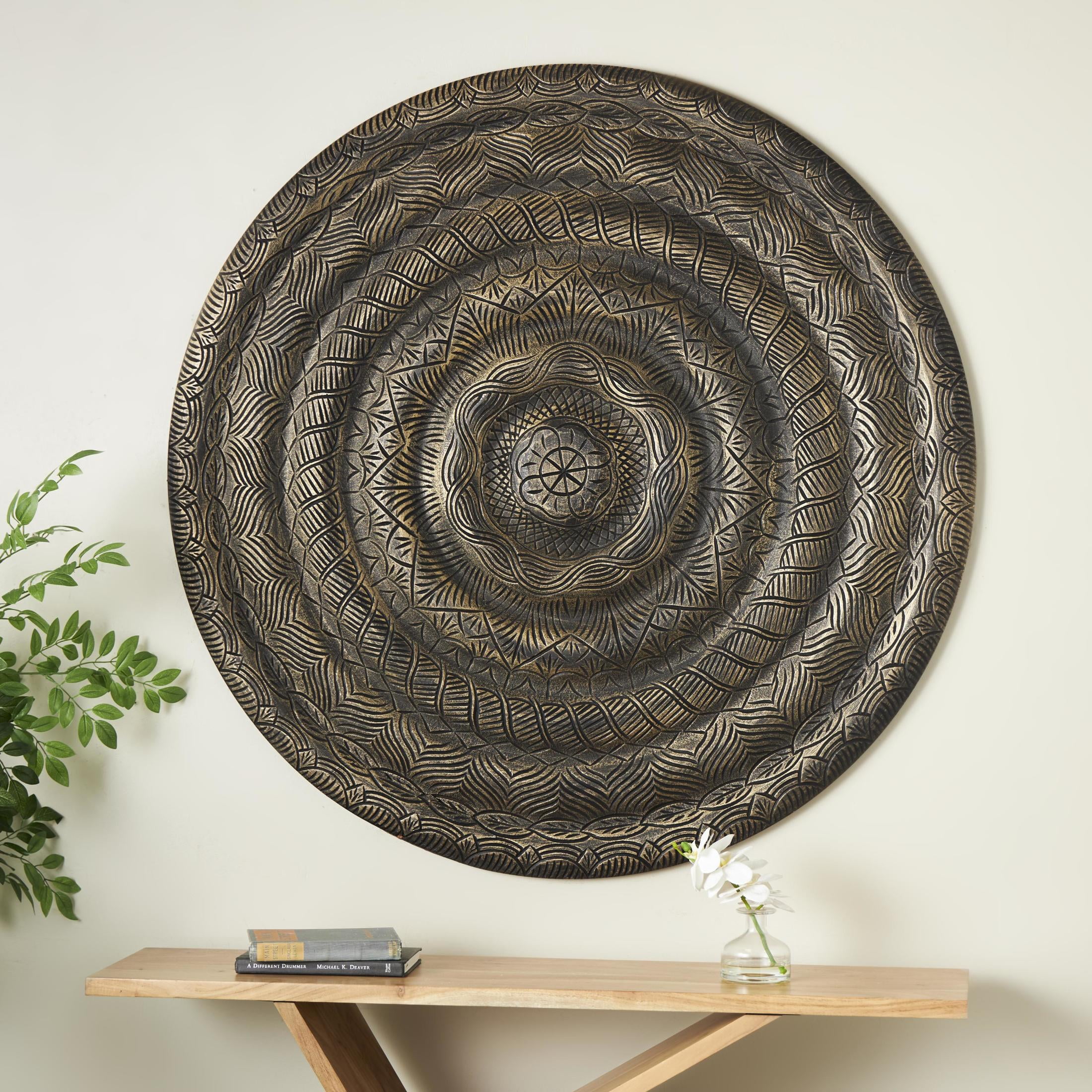 DecMode Bronze Wooden Carved Floral Wall Decor with Scroll and Leaf Details