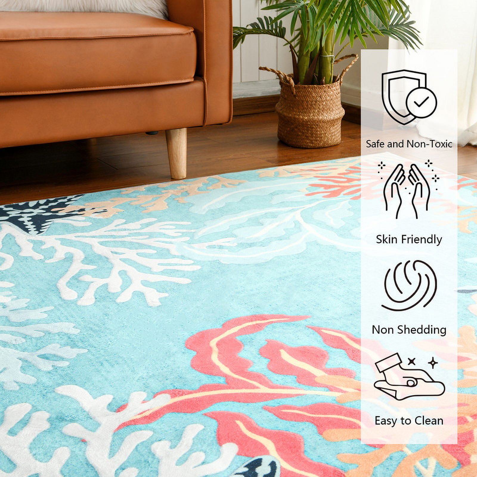 TWINNIS Area Rugs Floral Boho Rug Floor Carpet for Living Room Bedroom,6'x9',Blue
