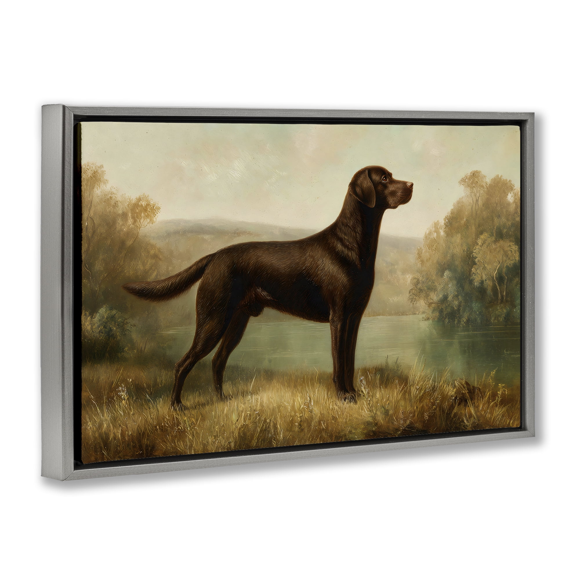 Stupell Industries Chocolate Brown Labrador Gray Framed Floater Canvas Wall Art, design by Petal Prints Design
