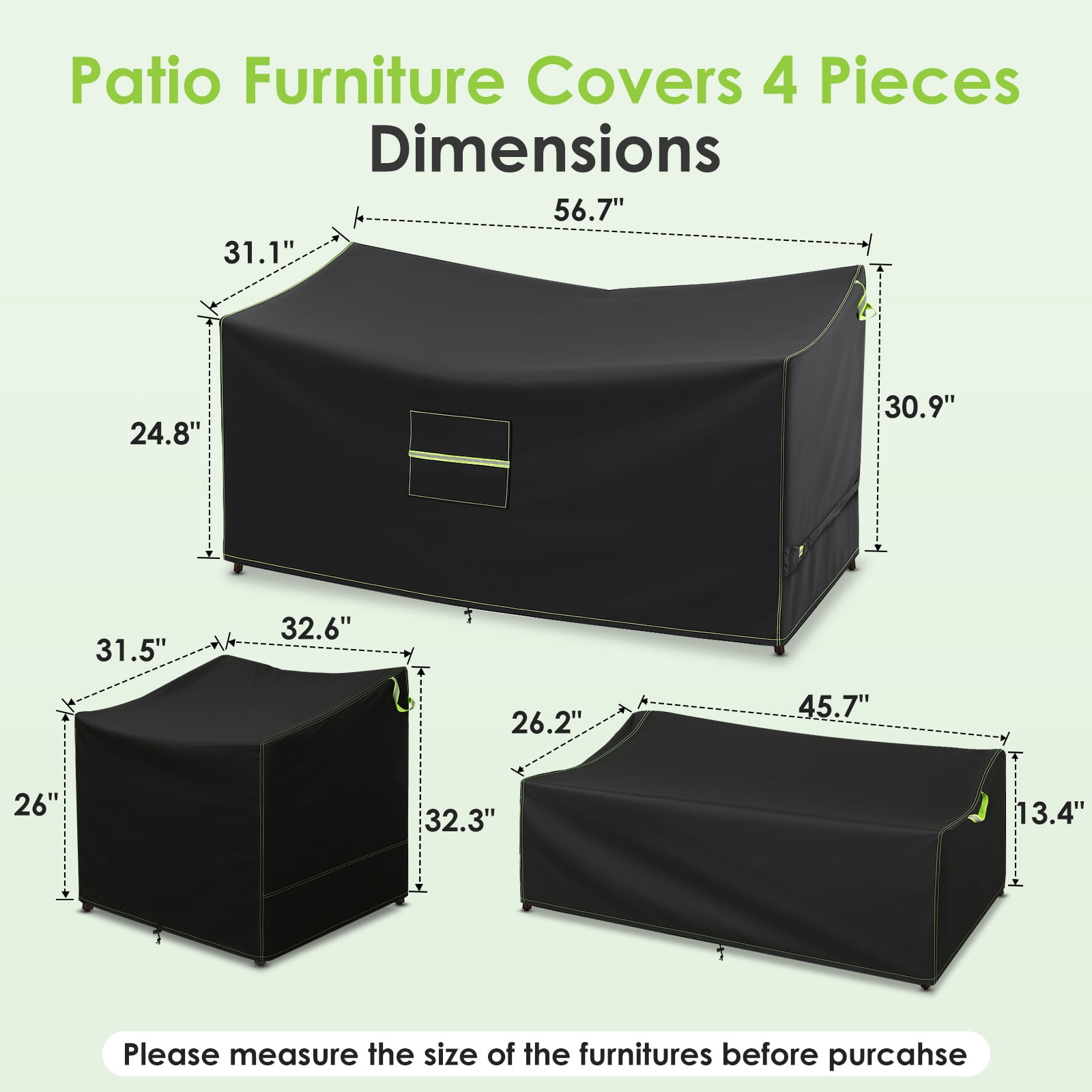 GARPROVM Patio Furniture Covers, 4 Piece Outdoor Furniture Cover Waterproof Includ Ourdoor Sofa Cover, 2 Chair Covers, Coffee Table Cover with Windproof Buckle Strap and Adjustable Drawstring-Black