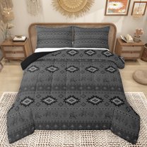 Homewish Grey Triangle Aztec Full Size Comforter Sets, Western Hippie Bohemian Bedding Comforter Set, Tribal Cowgirl Cowboy Reversible Bedding Sets, Microfiber Bedroom Decor, 3-Piece