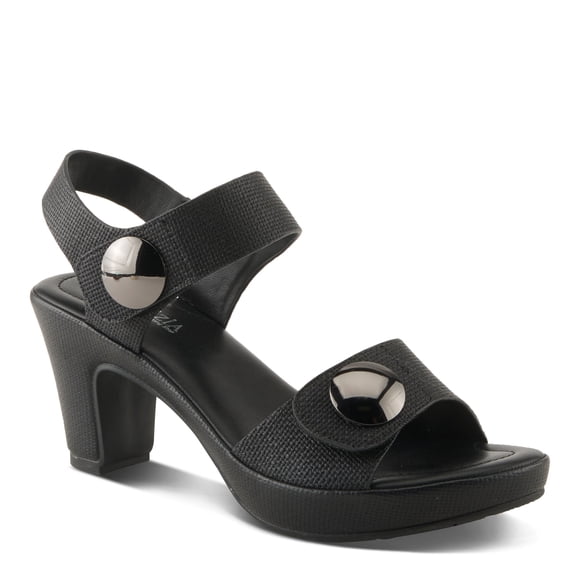 PATRIZIA Women's DADE-WOVEN Hook and Loop Sandals - Textured Faux Leather with Gold Button Accents, Adjustable Fit