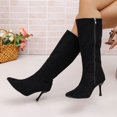 thumbnail image 5 of Women Pointed Toe Side Zipper Stiletto Knee High Boots Solid Color Faux Suede Elegant Fall Winter Boots Multi Color US Size 4.5 To 8.5 Black, 5 of 9