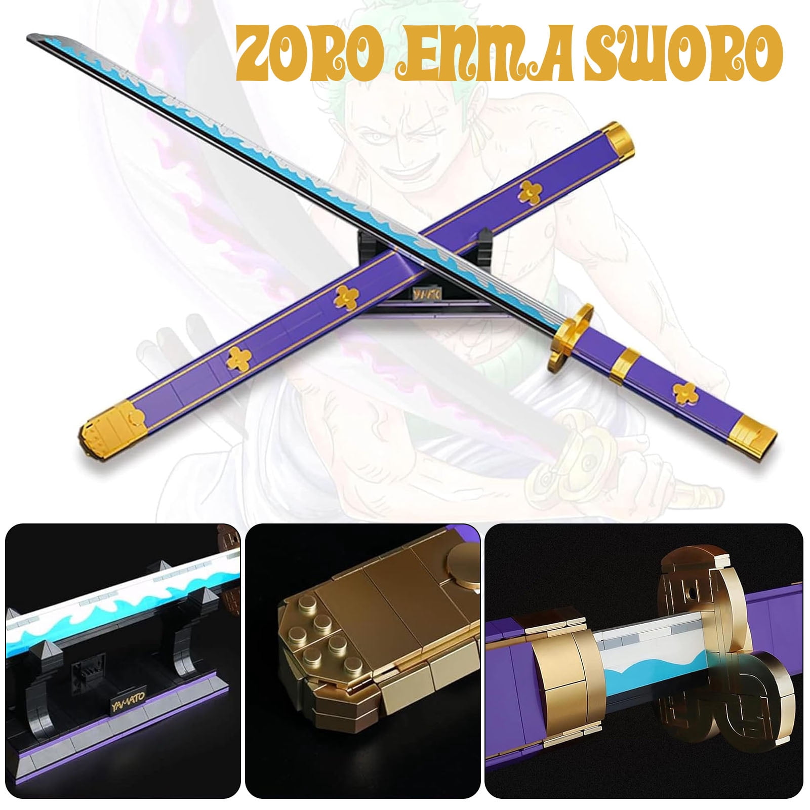 956 PCS Demon Slayer Zenitsu Katana Sword Building Block – 39 Inch Anime Sword Set with Scabbard & Display Stand, Best Gift for Boys & Demon Slayer Fans