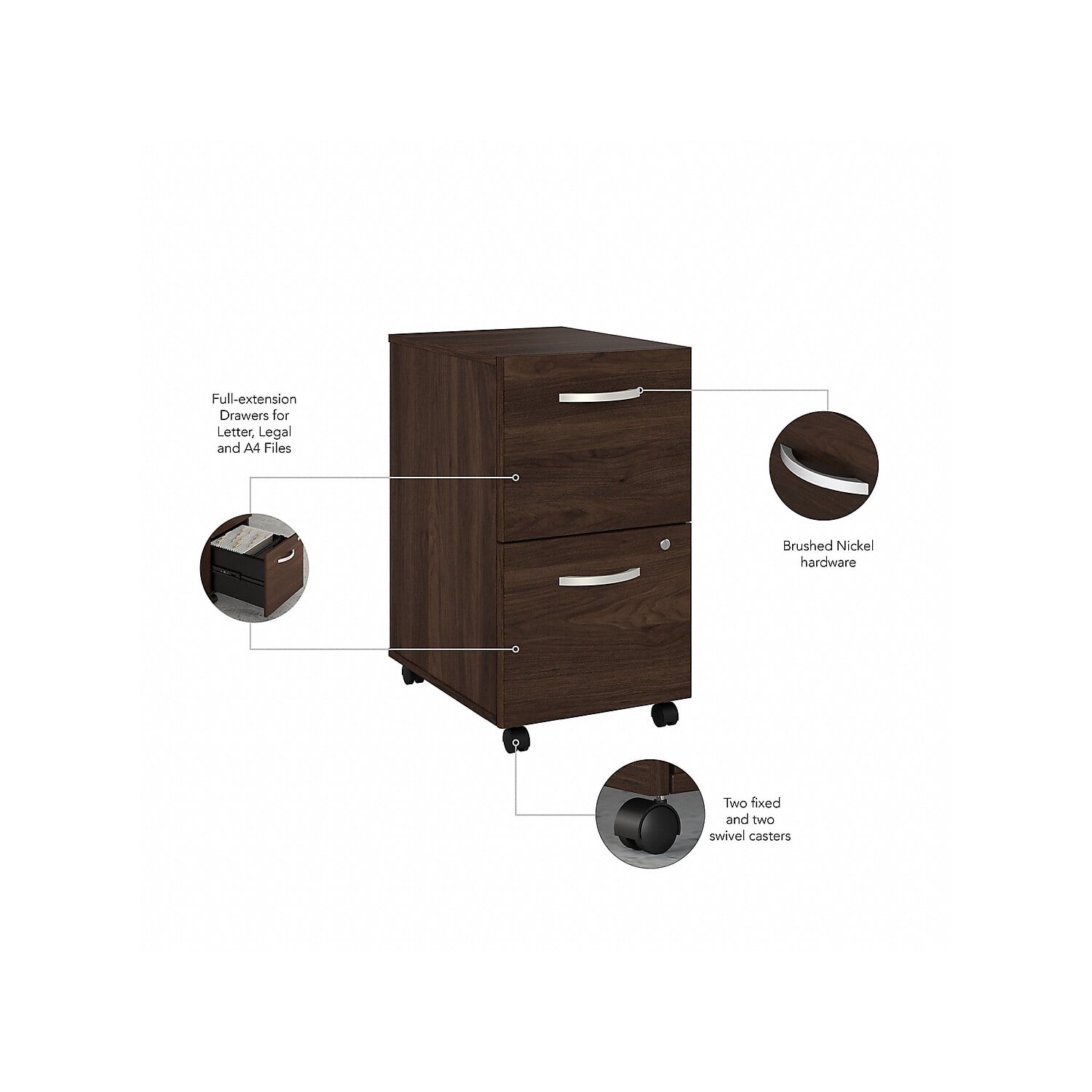 Studio C 2 Drawer Mobile File Cabinet in Black Walnut - Engineered Wood