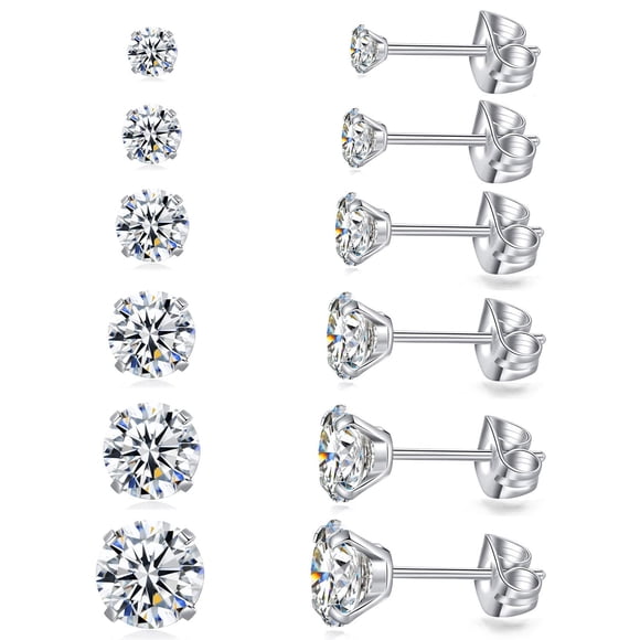 Aretes GOGOEY 6 Pares 3-8mm CZ Acero Inoxidable
