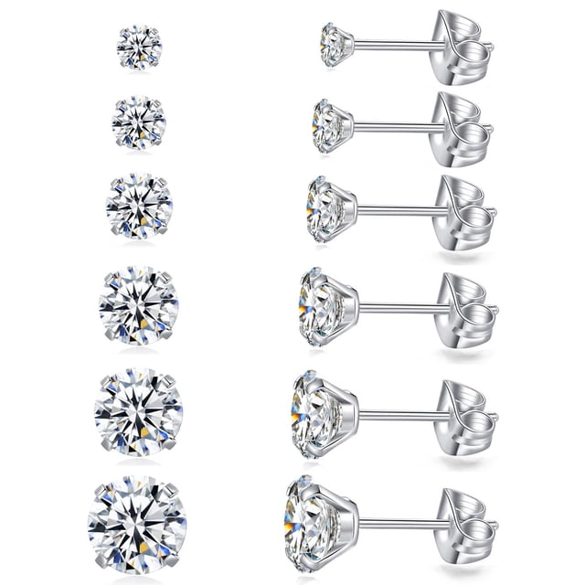 Aretes GOGOEY 6 Pares 3-8mm CZ Acero Inoxidable
