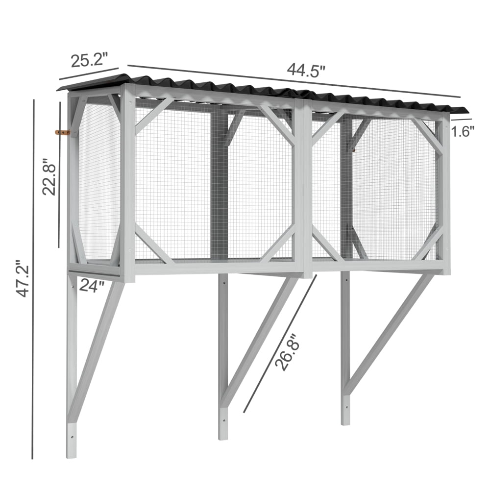Grey Cat Window Perch Enclosure, 43.3" L x 25.2" W x 47.2" H Catio for Indoor Cats