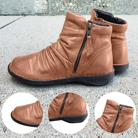 

Foraging dimple Winter and Autumn Boots Womens Short Boots Zipper Wrinkle Ankle Platform Shoes Brown