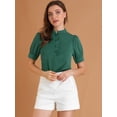 thumbnail image 3 of Blusa de trabajo Allegra K con cuello redondo y mangas cortas volantes Verde XL, 3 of 6