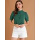 thumbnail image 3 of Blusa de trabajo Allegra K con cuello redondo y mangas cortas volantes Verde XL, 3 of 6