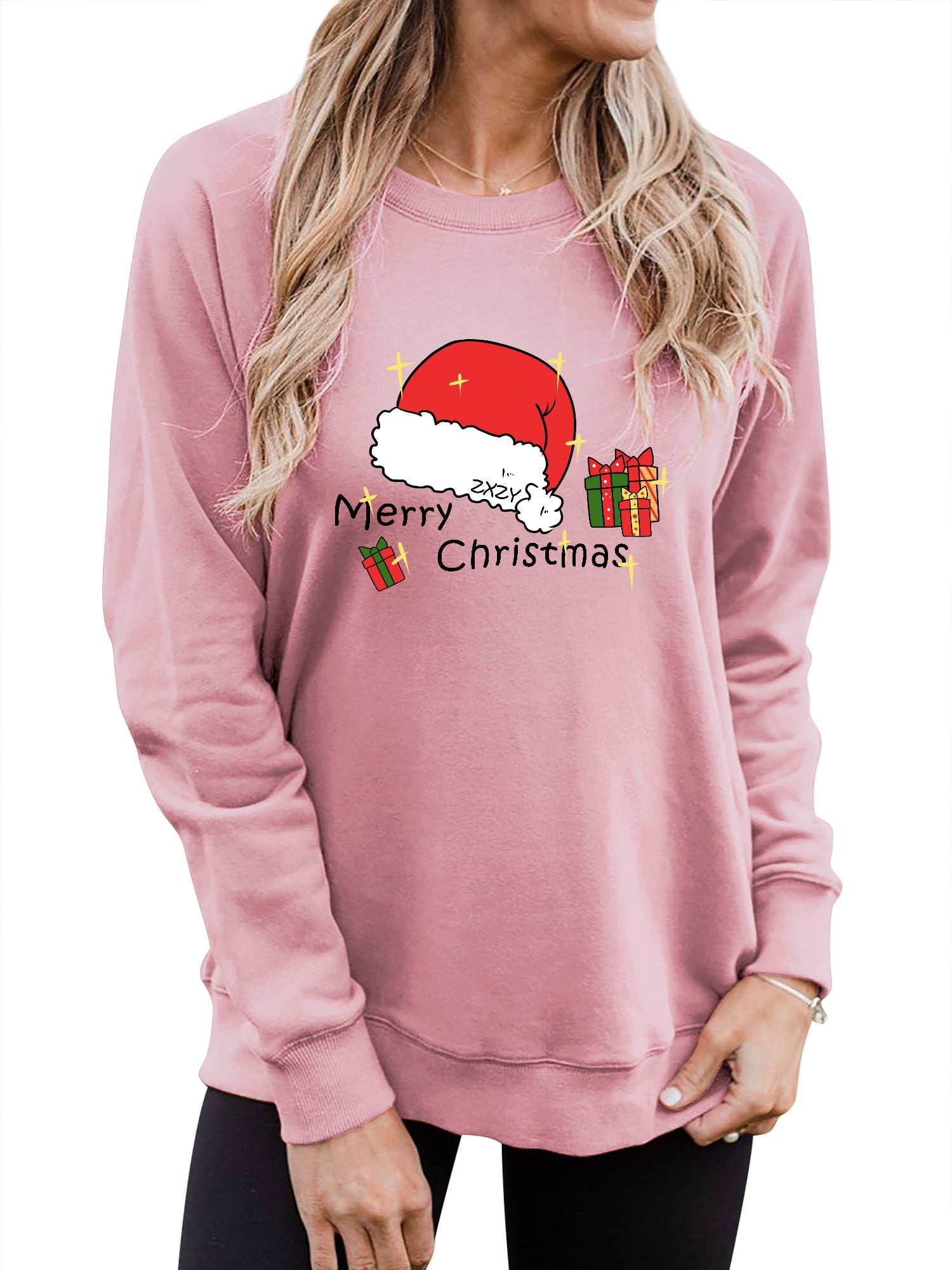 MOUTEN Womens Long Sleeve Loose Christmas Printed Casual Crew Neck Pullover Sweatshirt Top 