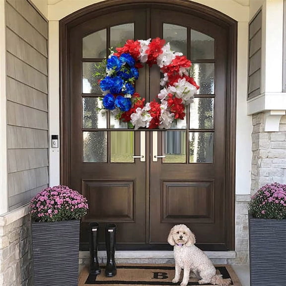 Wreath*1 Clearance! Hot on ! Independence Day Red White and Blue Hydrangea Wreath Easily Decorate Patriotic