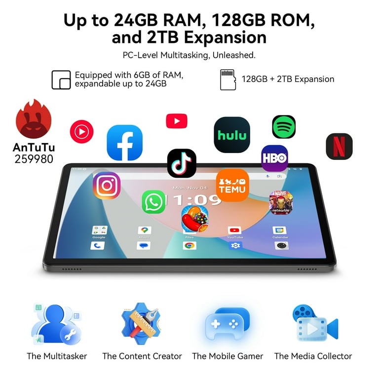 Android 16 AI Tablet,11 Inch Tablet with 24GB RAM 128GB ROM,Octa