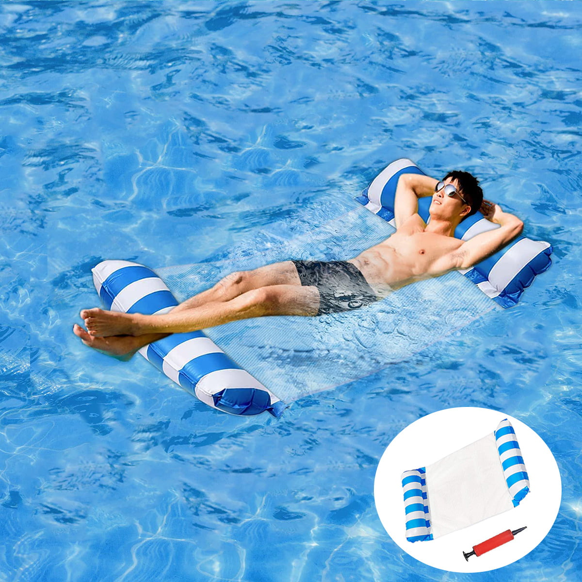 Inflatable Floating Water Hammock Float Mat Pool Lounge Swimming Chair+Pump new 