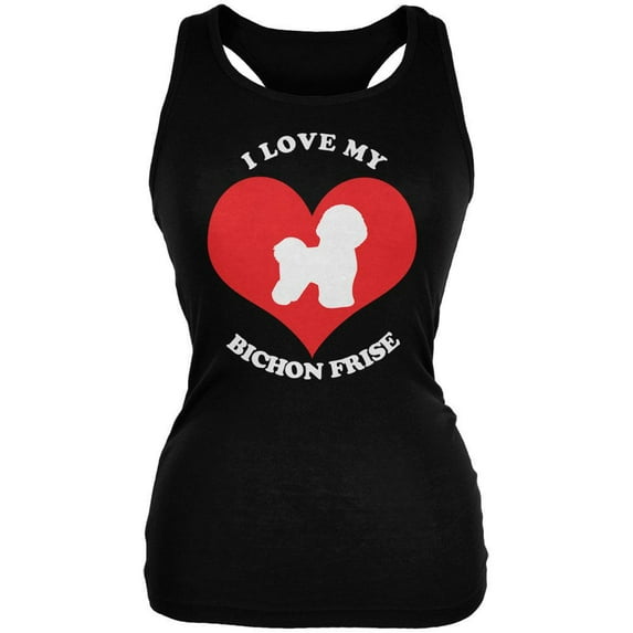 Valentines I Love My Bichon Frise Black Juniors Soft Tank Top - X-Large