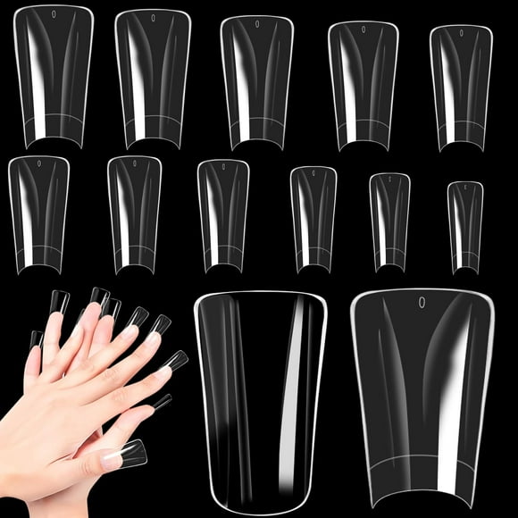 shiyou-220Pcs Duck Nail Tips - Clear, Long, Wide Press-On False Nails for Acrylic Nails Professional - Half Cover Tips With Bag for Nail Salon DIY (11 Sizes)
