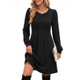 thumbnail image 3 of MOYIKO Long Sleeve Fall Dresses for Women Pleated Crew Neck Dress Casual Fashion Dresses with Pockets, 3 of 7