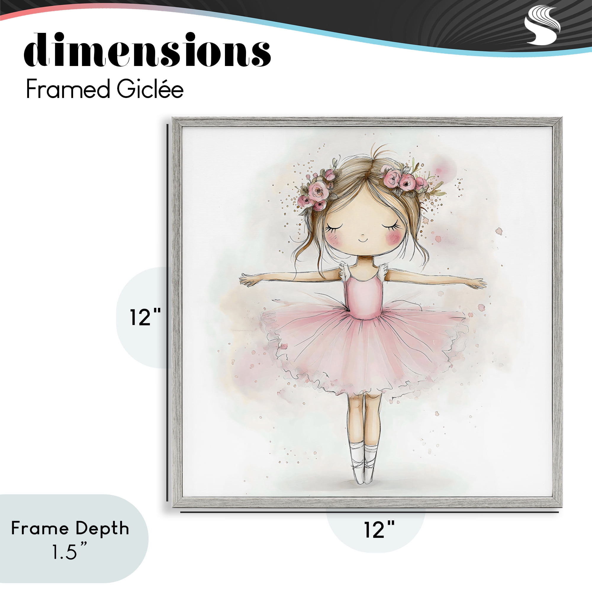 Stupell Industries Flower Ballerina in Pink Tutu Gray Framed Giclee Art, design by Creative Studio