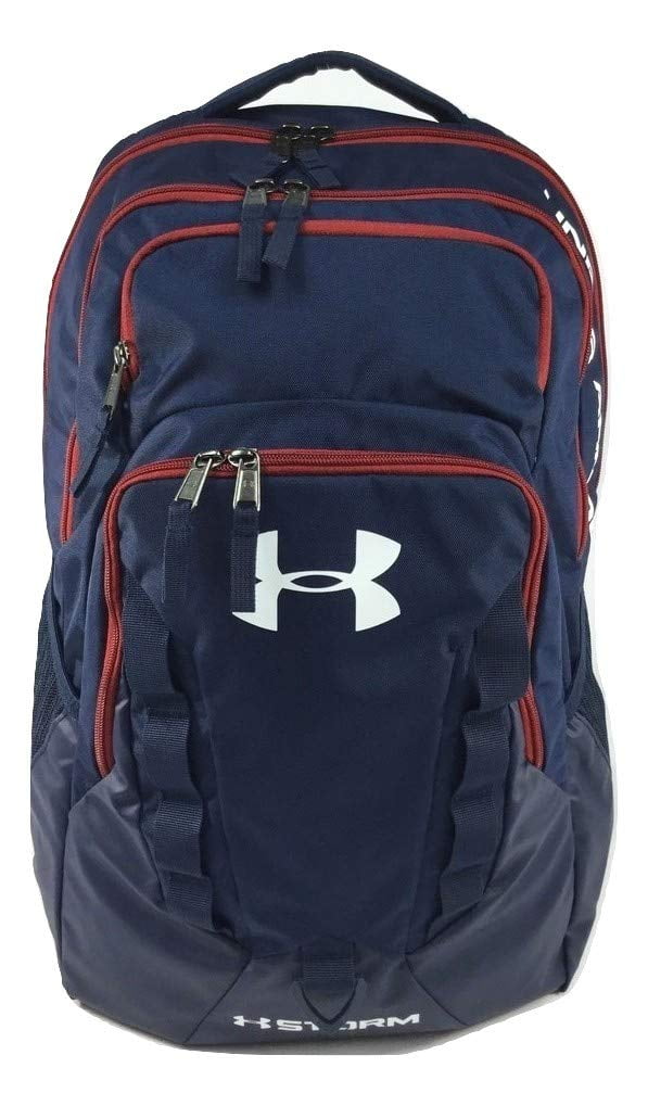 red and blue under armour backpack