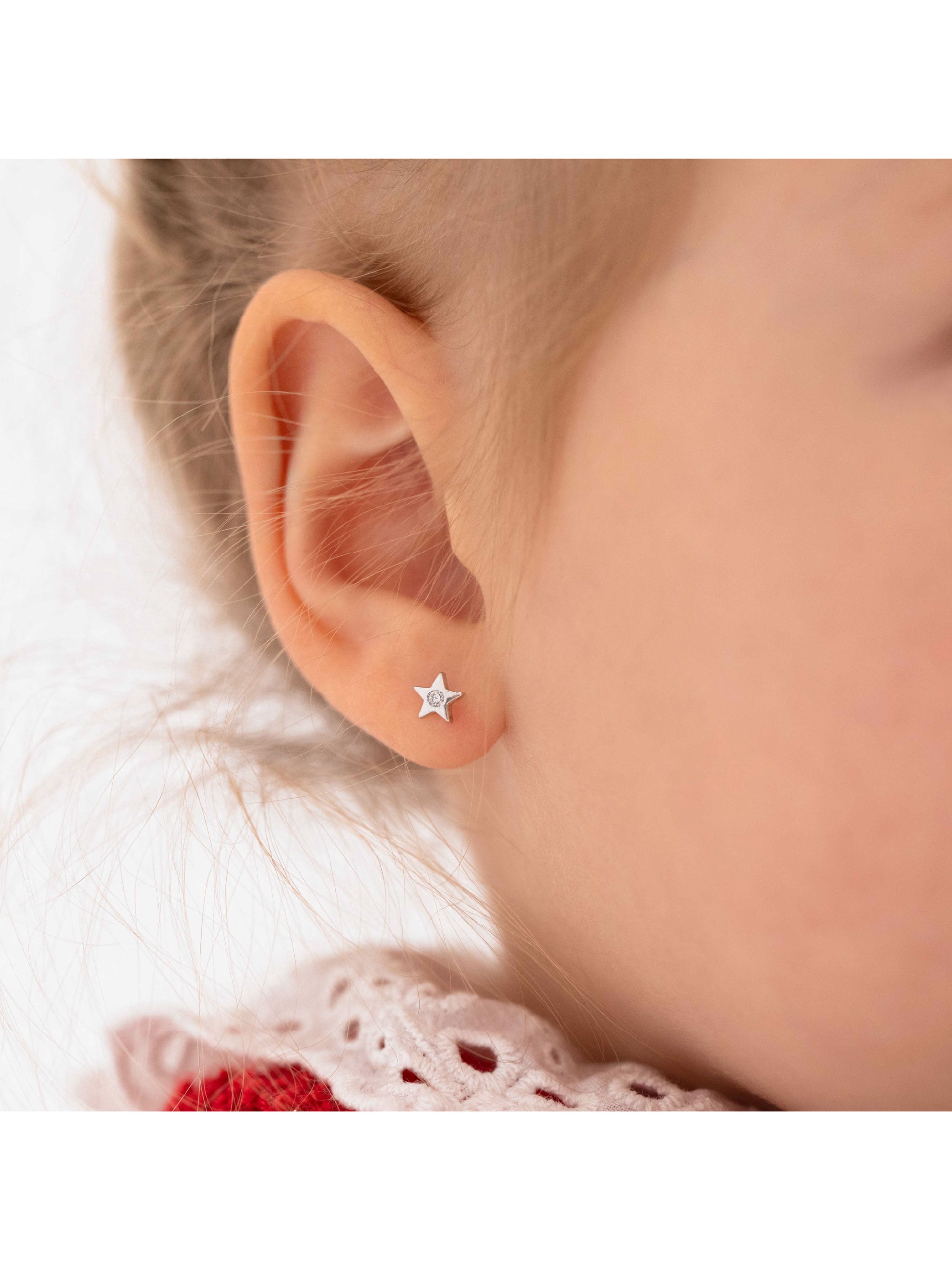 925 Sterling Silver CZ Little Star Screw Back Earrings Baby Girl Toddlers