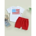 thumbnail image 4 of Independence Day Girls Boys Clothes Suits 0 6 12 18 24 Months 2T 3T Letter Print Crew Neck Short Sleeve T-Shirts and Solid Color Shorts 2Pcs Set, 4 of 8