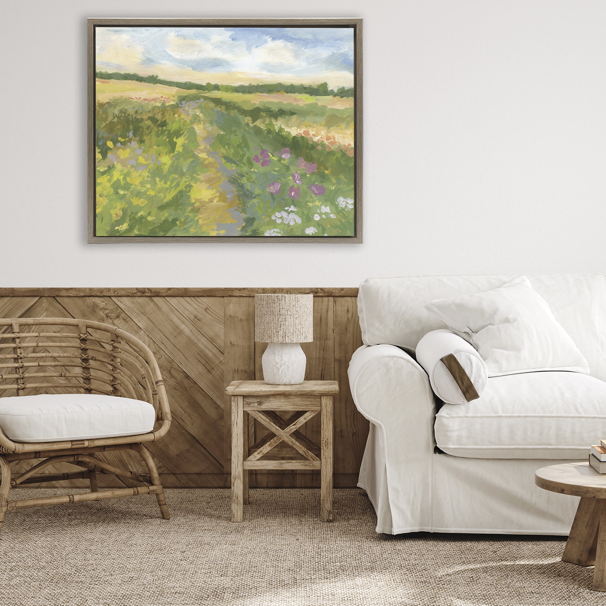 Stupell Industries Windswept Flower Field Brown Framed Floater Canvas Wall Art, design by Victoria Barnes