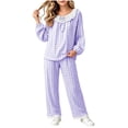 thumbnail image 2 of ITSAME Teen Girls Sleepwear Outfits 2-Piece Cotton Plaid Ruffle Long Sleeve Top and Pants Spring Fall Loungewear Set Purple Size 14, 2 of 8