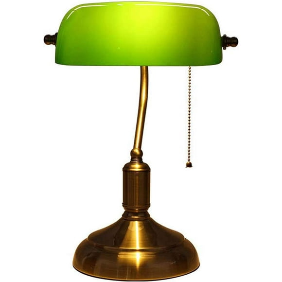 Tochange Traditional Bankers Desk Lamp, Vintage Office Reading Bankers Lamp, Handmade Green Glass Shade Antique Style Desk Lamps