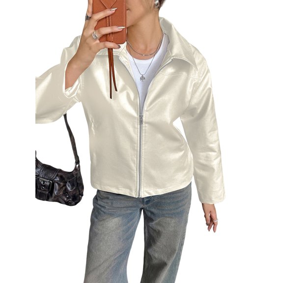 Leather Jacket Women Faux Suede Fall Fashion Coats Winter Outfits Clothes Tops Cream White S