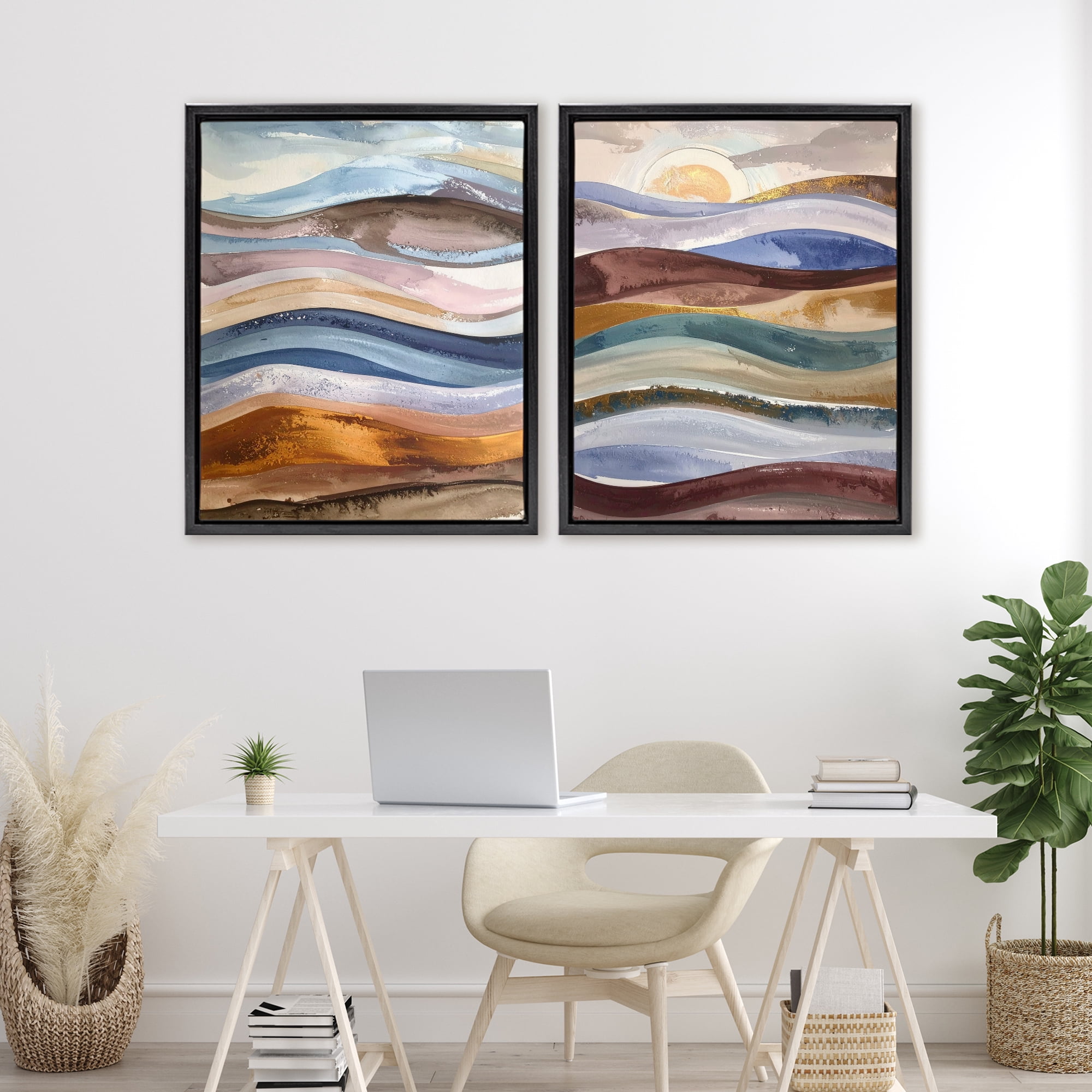 Stupell Industries Earthy Ocean Flow 2 Piece Black Framed Floater Canvas Set, design by Alonza Saunders