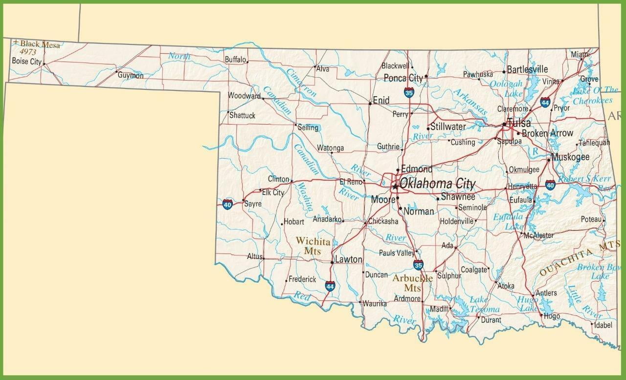 Laminated Poster Oklahoma State Road Map City Highway Poster Print 11 x ...