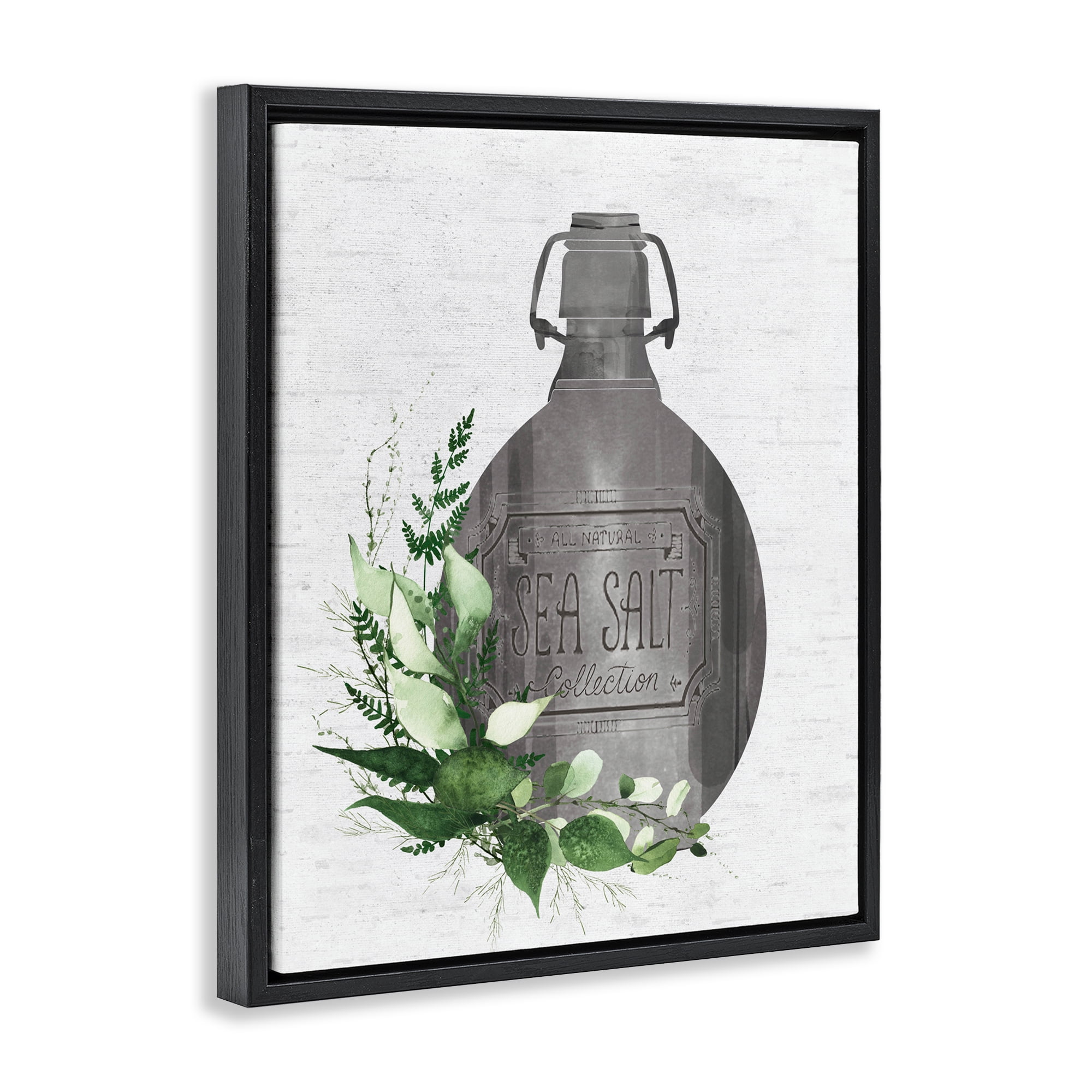 Vintage Bottle with Bathroom Herbs Black Framed Floater Canvas Wall Art, design by Lettered and Lined