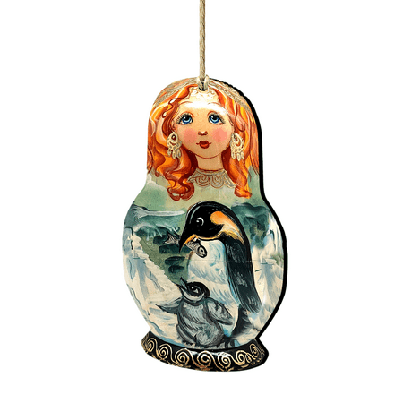 UPC: 0746550110980 | Designocracy Set of 2 Matreshka Doll with a Penguin Wooden Christmas Ornaments 5.5