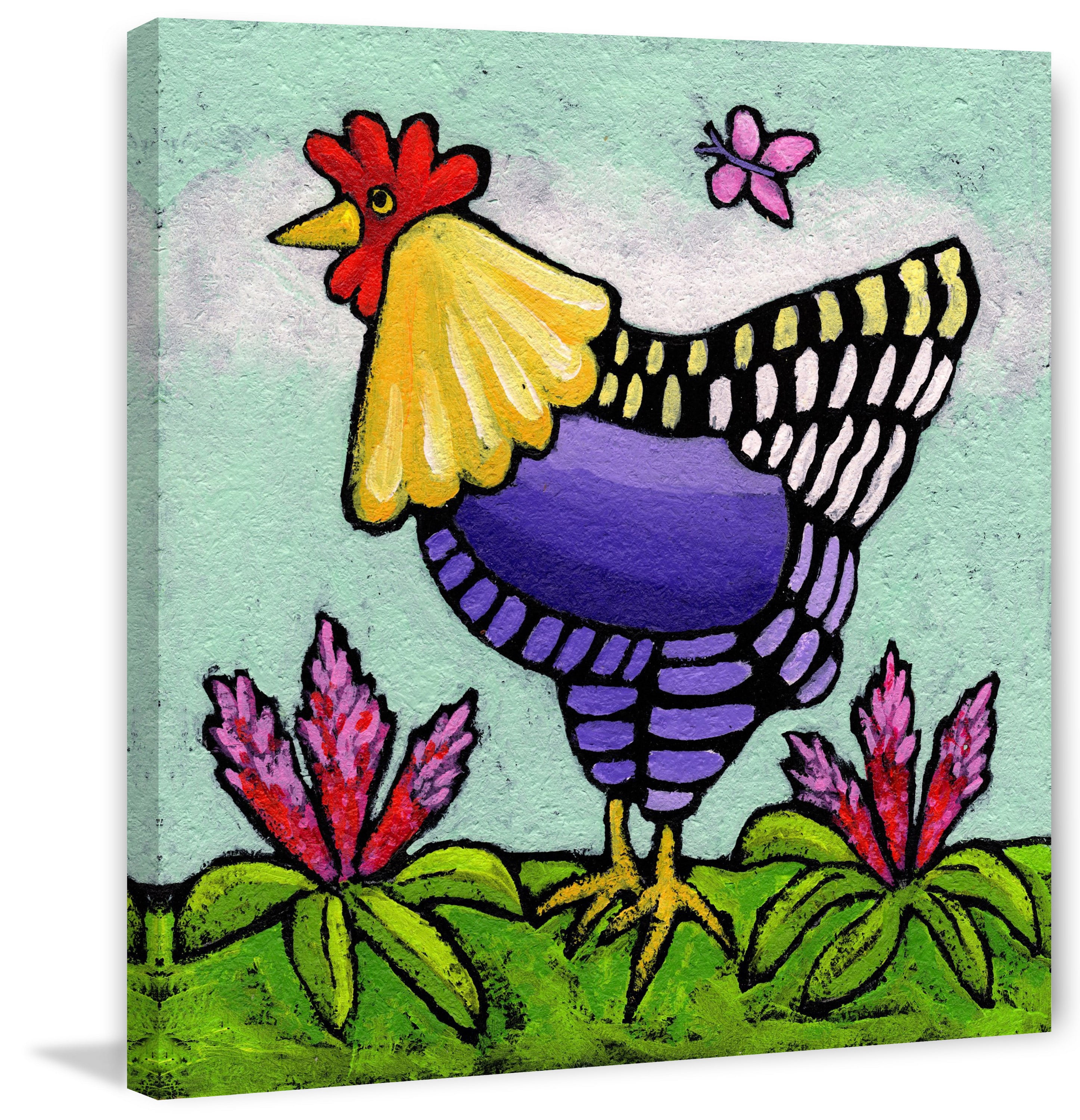 "Hen with Rooster Tails" Painting Print on Wrapped Canvas