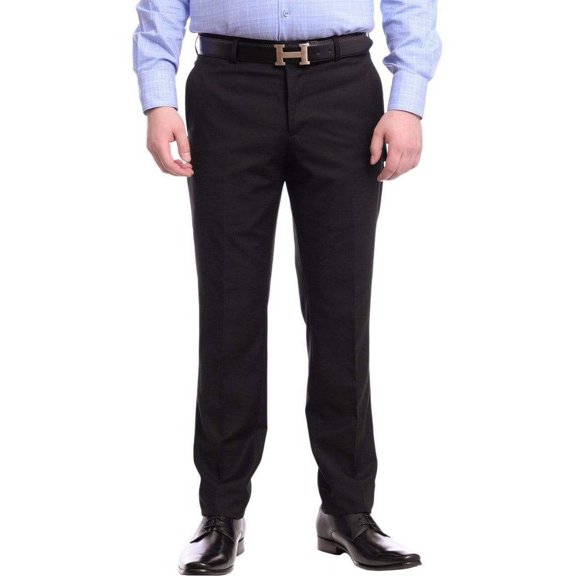 Raphael Men's Washable Flat Front Classic Fit Black Dress Pants