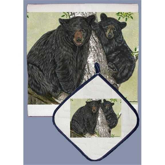 Pipsqueak Productions DP719 Black Bear Dish Towel And Pot Holder Set